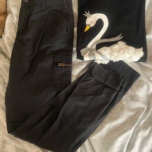 Black Pants with Swan Embroidery